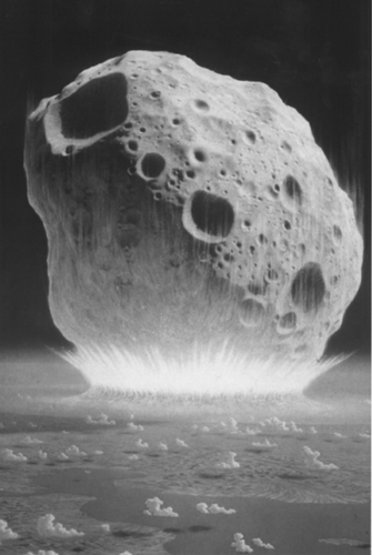 艺术家描绘的小行星撞击地球的情景