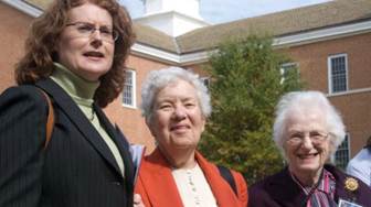 Vera Rubin (center) at a 2009 meeting of women in astronomy. With her are Anne Kinney (left) of the NASA Goddard Space Flight Center and Nancy Grace Roman (right), who had retired from the Goddard center. 